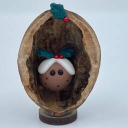 Christmas Pudding in A Nutshell - Handmade Walnut Shell Decoration - thumbnail 2