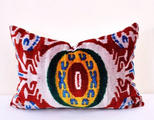 Handloom Silk Velvet Ikat Pillow Cover, Luxury Throw - image 1