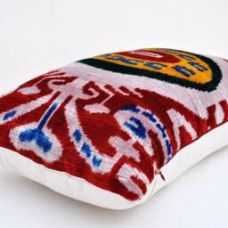 Handloom Silk Velvet Ikat Pillow Cover, Luxury Throw - thumbnail 2