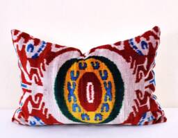 Handloom Silk Velvet Ikat Pillow Cover, Luxury Throw - thumbnail 1