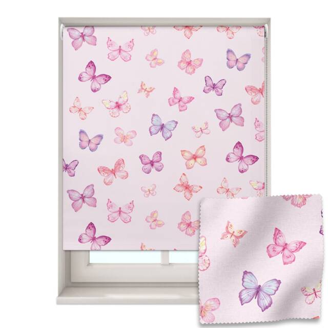 Pink Butterflies Roller Blind, Children's Made To Measure, Butterfly Blackout Blind - image 1
