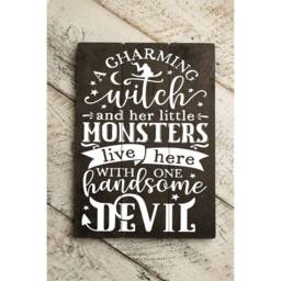 Funny Halloween Wood Sign, Charming Witch & Monsters For Christmas Anniversary Gift - thumbnail 1