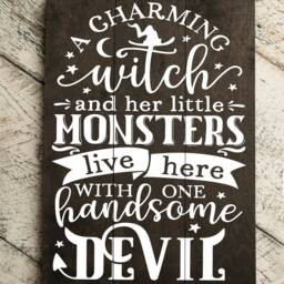 Funny Halloween Wood Sign, Charming Witch & Monsters For Christmas Anniversary Gift - thumbnail 3