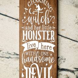 Funny Halloween Wood Sign, Charming Witch & Monsters For Christmas Anniversary Gift - thumbnail 2