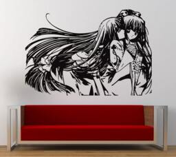 Two Girls Long Hair Anime Wall Graphic Decal Sticker Vinyl Mural Leaving Bedroom Room Home Decor Free Shipping L268 - thumbnail 1