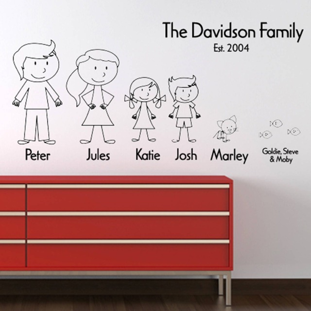 Personalised Wall Sticker Stick Figure Family Vinyl Decal Transfer Name Livingroom Gift - image 1