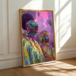 Afrofuturism Cityscape Art Print Pink & Teal Surrealism Wall Decor - Poster Only - thumbnail 1