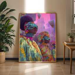 Afrofuturism Cityscape Art Print Pink & Teal Surrealism Wall Decor - Poster Only - thumbnail 2