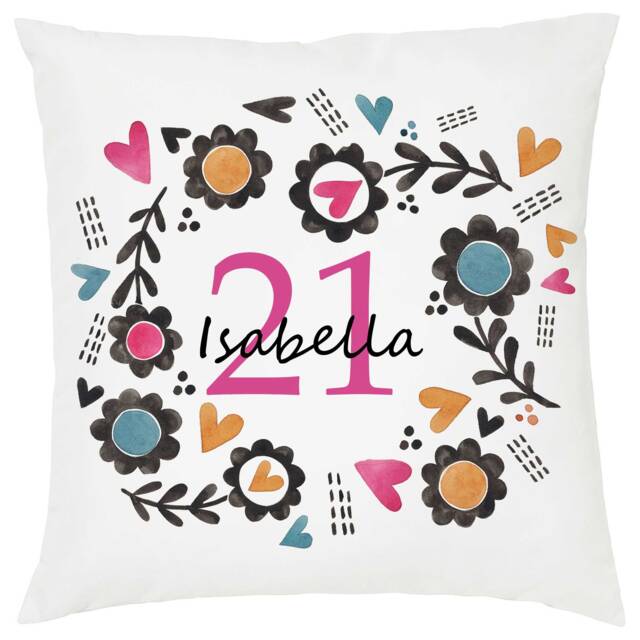 Personalised 21st Birthday Cushion - Floral Keepsake Pillow Gift - image 1