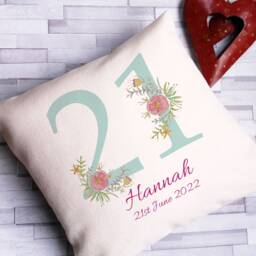 Personalised 21st Birthday Cushion - Floral Keepsake Pillow Gift - thumbnail 2