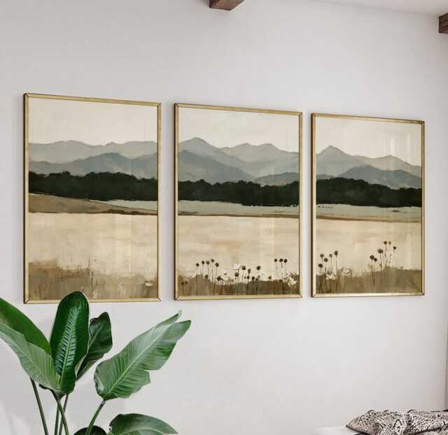 Mountain Meadow Trio, Neutral Landscape Wall Art Set - image 1