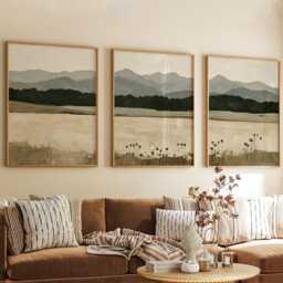 Mountain Meadow Trio, Neutral Landscape Wall Art Set - thumbnail 4