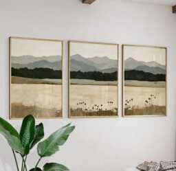 Mountain Meadow Trio, Neutral Landscape Wall Art Set - thumbnail 1