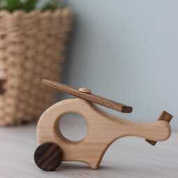 Wooden Helicopter On Wheels Toy For 1st Birthday Gift, Montessori Waldorf Toddler Toys, Gifts Kids, Personalized Baby Boy Girl Gift - thumbnail 2