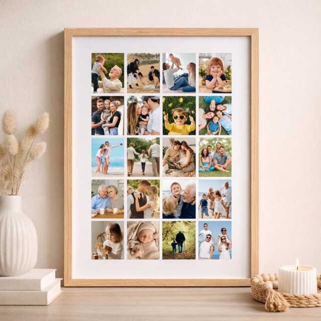 Large Personalised Wall Picture Frame Collage, Custom Gift, Family 20 Photo Art, Multi - image 1