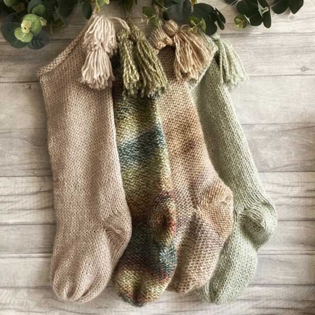 Neutral Fireplace Mantel Decor, Set Of 4 Handknit Christmas Stockings Nature-Inspired Decor - image 1