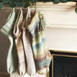 Neutral Fireplace Mantel Decor, Set Of 4 Handknit Christmas Stockings Nature-Inspired Decor - thumbnail 2