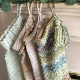 Neutral Fireplace Mantel Decor, Set Of 4 Handknit Christmas Stockings Nature-Inspired Decor - thumbnail 3