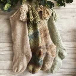 Neutral Fireplace Mantel Decor, Set Of 4 Handknit Christmas Stockings Nature-Inspired Decor - thumbnail 1