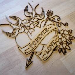 3D Wooden Love Heart Wall Art Classic Tattoo Swallow Sign - thumbnail 2