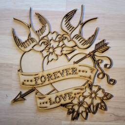 3D Wooden Love Heart Wall Art Classic Tattoo Swallow Sign - thumbnail 1