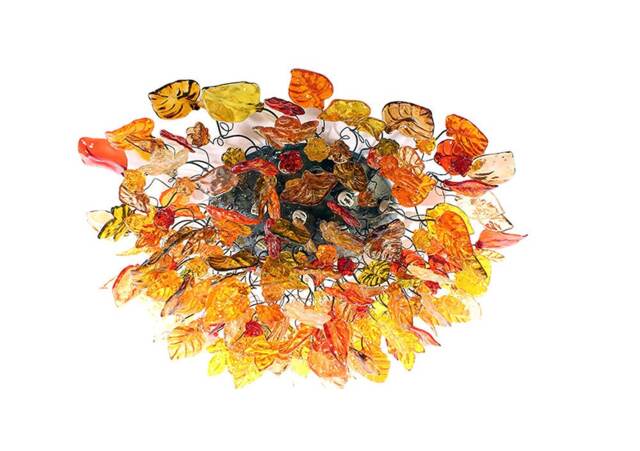 Big Flush Mount Ceiling Light With Autumn Color Flowers & Leaves, Ceiling Mount Light For Kitchen, Living Room Or Dining Room - image 1