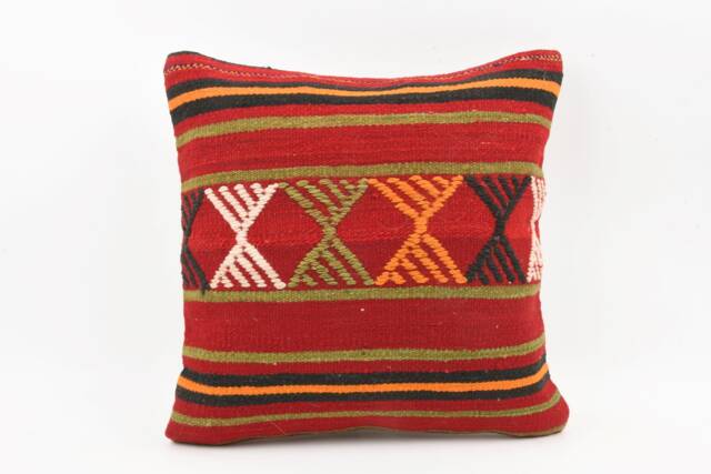 Vintage Turkish Kilim Pillow Cover 18'' Handmade Wool Cushion - image 1