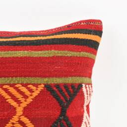 Vintage Turkish Kilim Pillow Cover 18'' Handmade Wool Cushion - thumbnail 2