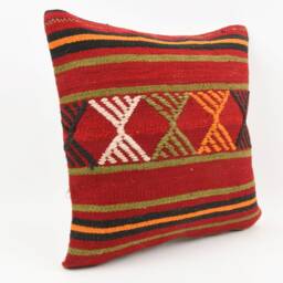 Vintage Turkish Kilim Pillow Cover 18'' Handmade Wool Cushion - thumbnail 3