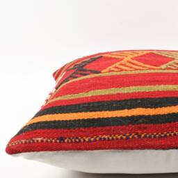 Vintage Turkish Kilim Pillow Cover 18'' Handmade Wool Cushion - thumbnail 4