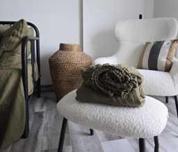 Olive Linen Fitted Sheet, Stonewashed Bedding, Queen King - thumbnail 1