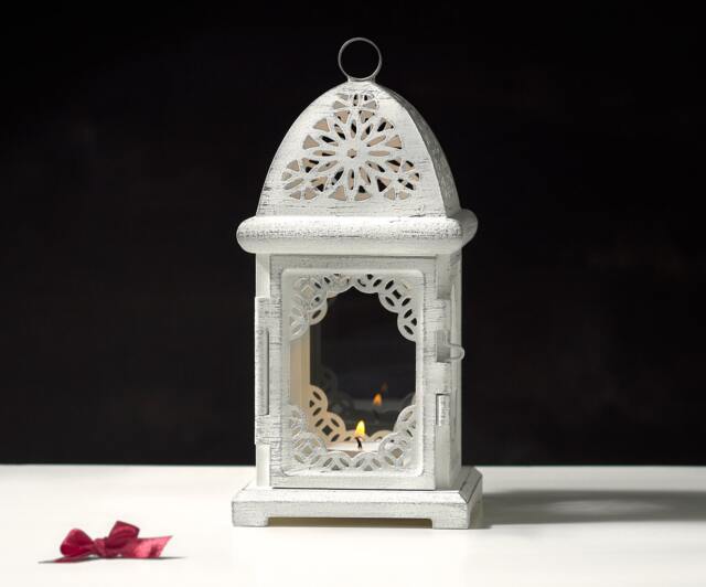 White & Silver Wedding Lantern Centerpiece Rustic Candle Holder Bohemian Decor Hanging - image 1