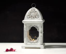 White & Silver Wedding Lantern Centerpiece Rustic Candle Holder Bohemian Decor Hanging - thumbnail 1