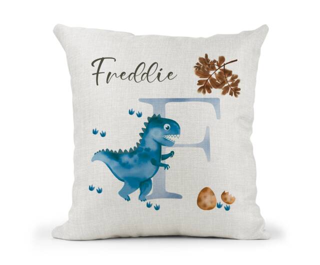Personalised Blue Dinosaur Cushion...boys Name Letter Gift..bedroom Decor. Son.. Nephew.. Grandson..godson...1st Birthday..christening - image 1
