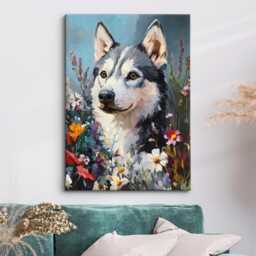 Siberian Husky Abstract Oil Painting Framed Canvas & Print Large Sizes Wall Art Poster Pet Home Decor Interior Dog Lover Gift Idea - thumbnail 1