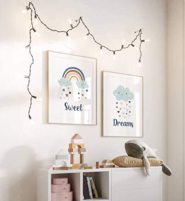 Set Of 2 Blue Baby Boy Prints, Sweet Dreams Print, Nursery Wall Art A3 Bedroom Decor Gift, Cloud Print - image 1