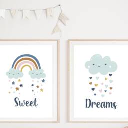 Set Of 2 Blue Baby Boy Prints, Sweet Dreams Print, Nursery Wall Art A3 Bedroom Decor Gift, Cloud Print - thumbnail 3