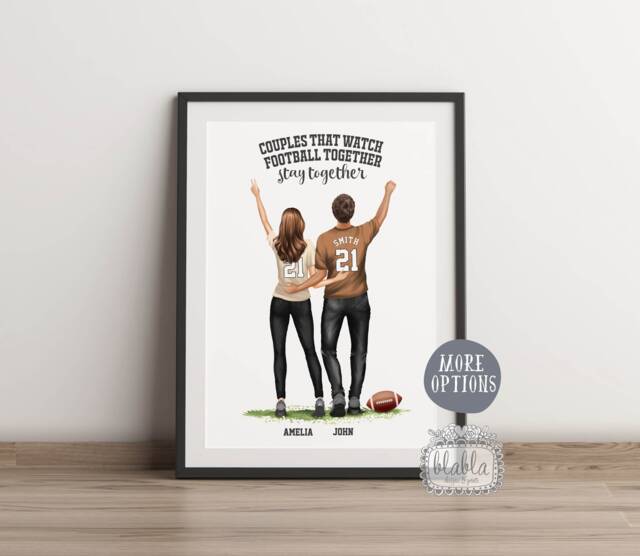 American Football Couple Print, Personalised Football Poster, Quotes, Gifts For Couples, Portrait - image 1