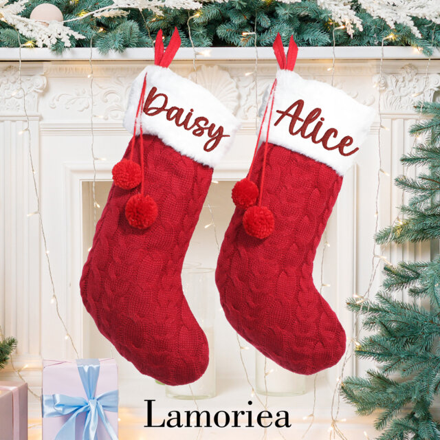 Christmas Embroidered Name Stocking, Personalized Stockings, Knit Stockings, Family Stockings, Holiday Stockings Gifts - image 1