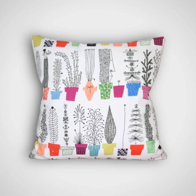 Plant Pot Cushion Cover, Genuine Scandinavian Fabric, Potted Plants Pattern With Zip. 40cm To 50cm Handmade By Vivid Shades - image 1