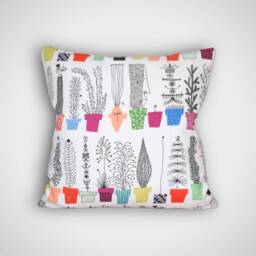 Plant Pot Cushion Cover, Genuine Scandinavian Fabric, Potted Plants Pattern With Zip. 40cm To 50cm Handmade By Vivid Shades - thumbnail 1