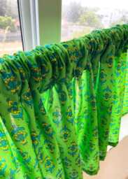 Floral Print Cotton Valance Set Green & Yellow Organic Drapes - thumbnail 1