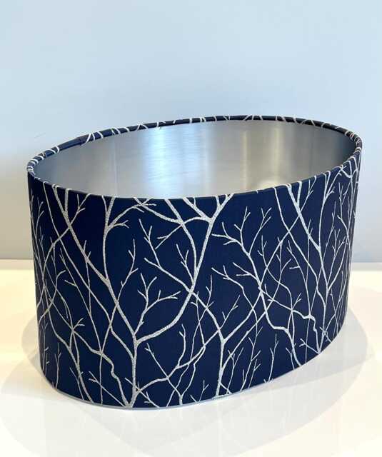 Handmade By Order Luxury Cuerden Tree Branches Engraved Pattern On Midnight Blue Silk Fabric Oval Lamp Shade Pendant All Sizes - image 1