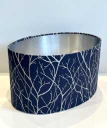 Handmade By Order Luxury Cuerden Tree Branches Engraved Pattern On Midnight Blue Silk Fabric Oval Lamp Shade Pendant All Sizes