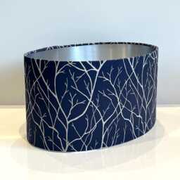 Handmade By Order Luxury Cuerden Tree Branches Engraved Pattern On Midnight Blue Silk Fabric Oval Lamp Shade Pendant All Sizes - thumbnail 3