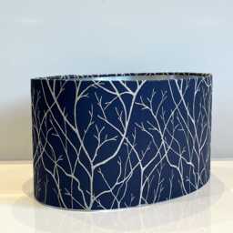 Handmade By Order Luxury Cuerden Tree Branches Engraved Pattern On Midnight Blue Silk Fabric Oval Lamp Shade Pendant All Sizes - thumbnail 2