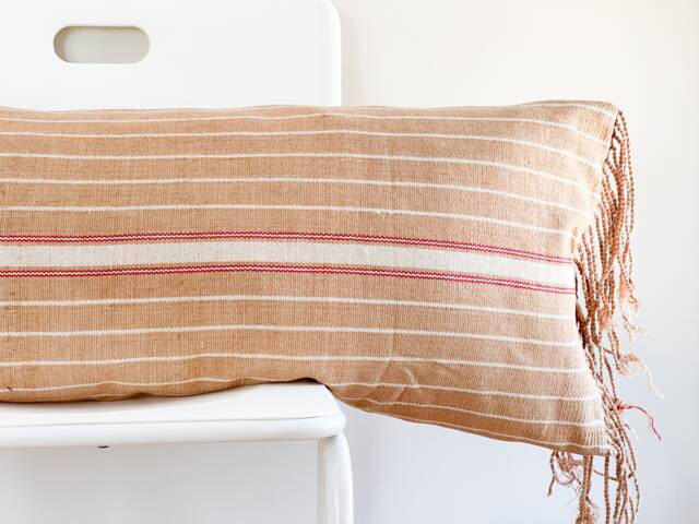 Handwoven Lumbar Pillow Cover Vintage Karen Textile, Boho Farmhouse Decor - image 1
