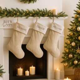Personalised Name Beige Velvet Stocking Hanging Christmas - thumbnail 2