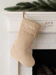 Personalised Name Beige Velvet Stocking Hanging Christmas