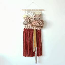 Chunky Woven Wall Hanging Boho Tapestry With Warm Colors - thumbnail 1